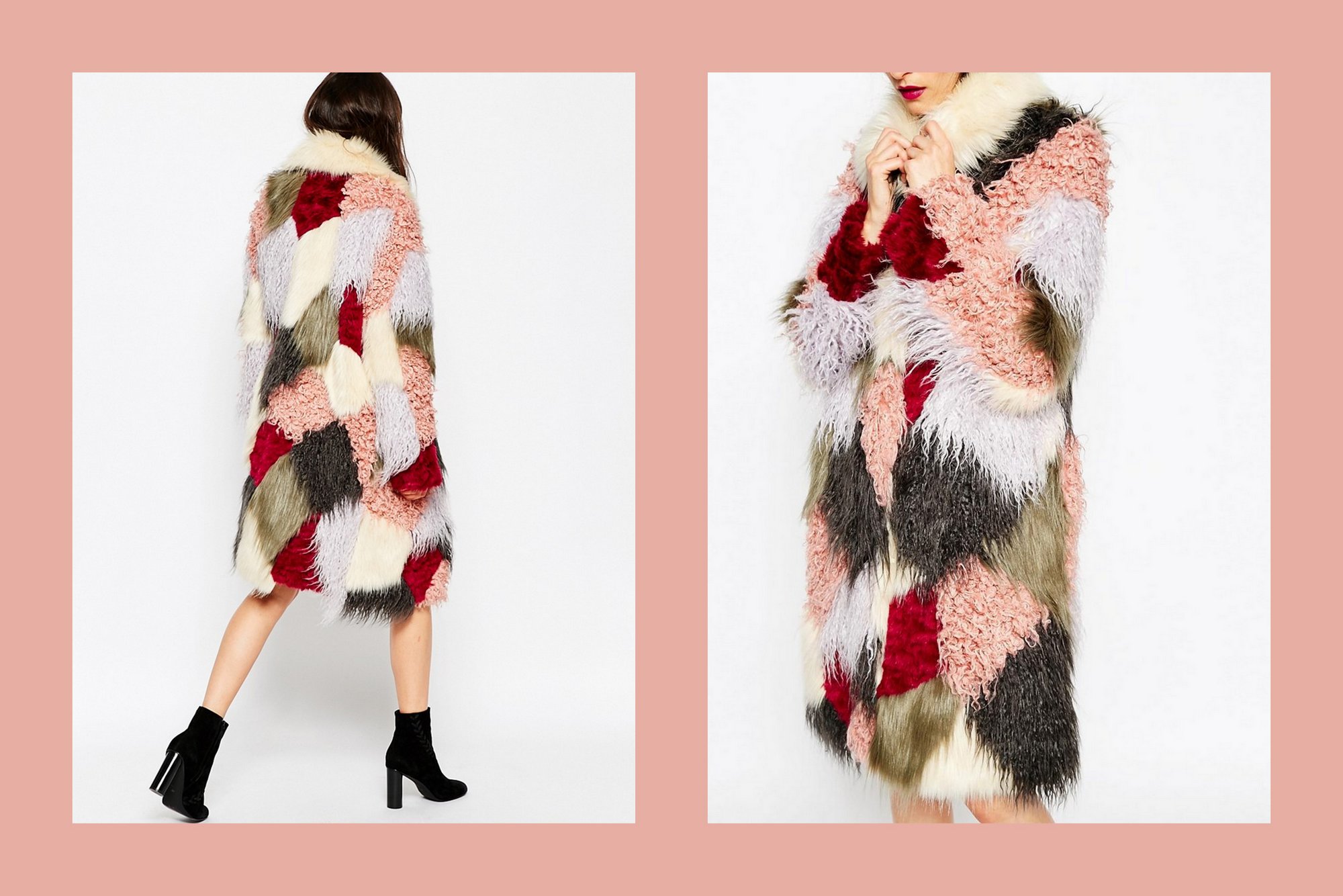 ASOS Swing Coat in Patchwork Faux Fur