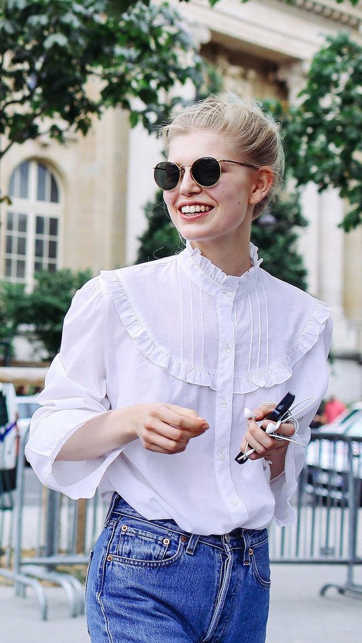 white ruffle shirt